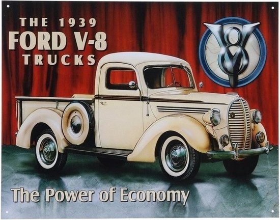 Metalen wandplaat Ford V-8 32 x 41 cm