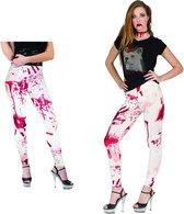 Halloween - Witte verkleed legging met bloedvlekken - halloween verkleedkleding dames