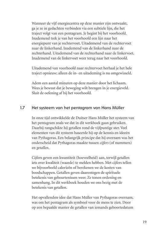 Pagina met tekst over het pentagram van Hans Müller en de betekenis van cijfers.