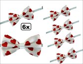 6x Luxe strik hartjesprint 13 x 7 cm - Hartjes valentijn liefde strik  festival