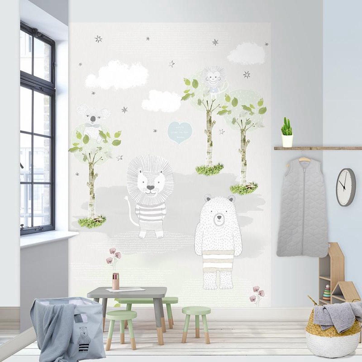 Behang Puck & Rose beer&leeuw blauw