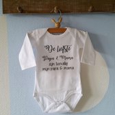 Baby Rompertje met tekst unisex De liefste papa en mama zijn toevallig mijn papa en mama | Lange mouw | wit | maat 62/68