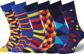 Easton Marlowe Herensokken 39-42 - 6 Pack - Sokken Dames Maat 39-42 Katoen - Gekleurde Sokken Heren 39-42 Blauw - Vrolijke Happy Colorful Socks - 6 Paar - #23