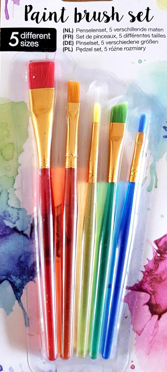 Paint brush set penselenset 5 verschillende maten - verfkwastjes -  schilderen aquarel | bol