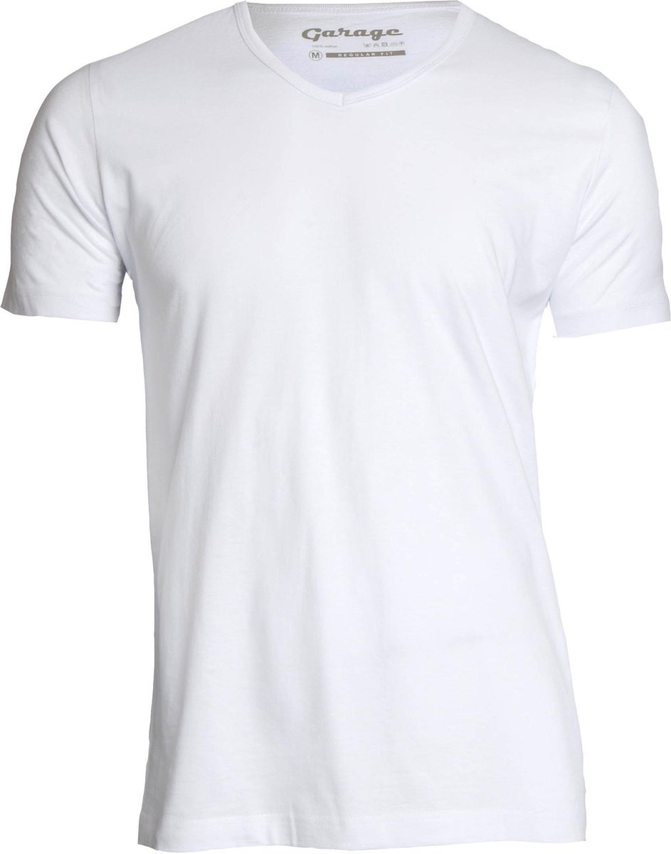 Garage 104 - Regular Fit 2-pack T-shirt V-hals korte mouw wit L 100% katoen