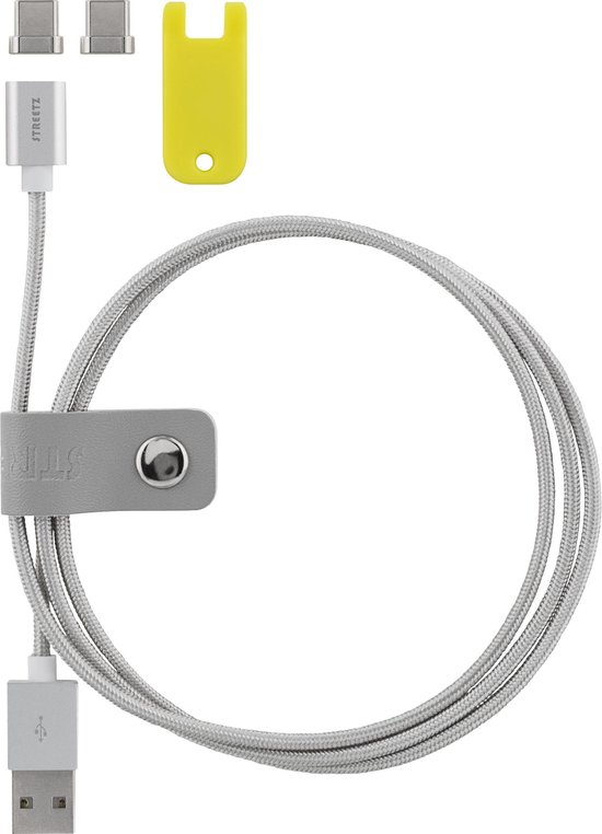 STREETZ USBC-1271 Magnetische USB naar USB-C stoffen kabel 2 magnetische  connectors -... | bol.com