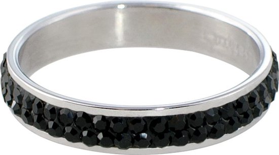 Quiges Stacking Ring de remplissage Zircone Zwart - Femme - Acier inoxydable couleur argent - Taille 22 - Hauteur 4mm