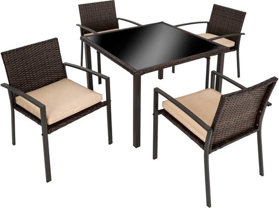 tectake®- Comfortabele 3-delige wicker bistroset, Duurzaam stalen frame