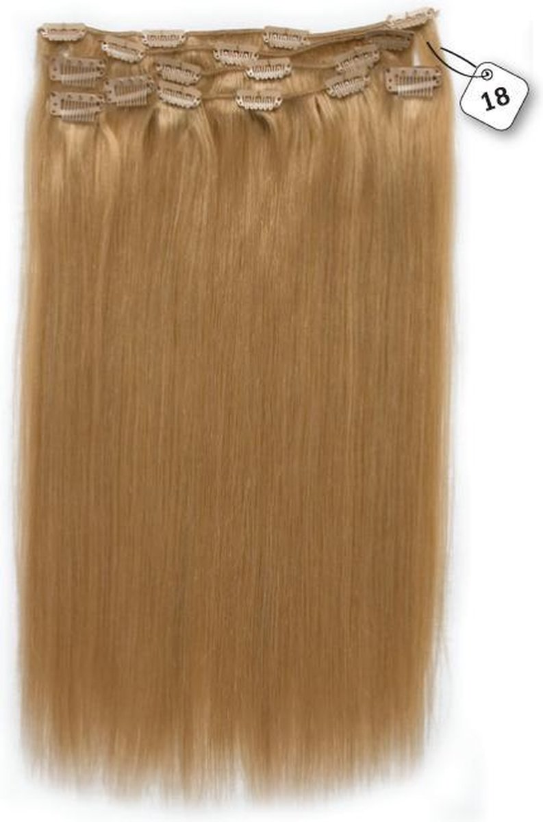Clip in Extensions, 100% Human Hair Straight, 22 inch, kleur #18 Stawberry Blonde