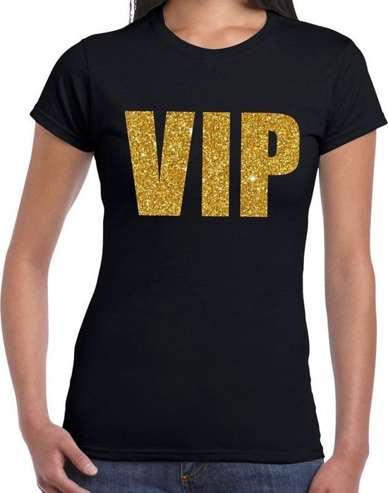 VIP tekst t-shirt met gouden glitter letters voor dames - Zwart M | bol.com