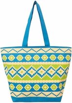 Damestas strandtas Sunbeam met Ibiza print blauw/groen 58 cm - Dames handtassen - Shopper - Boodschappentassen
