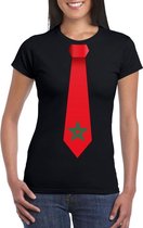 Zwart t-shirt met Marokko vlag stropdas dames XS