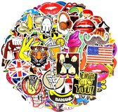 Sticker mix met 100 grappige plaatjes, bekende karakters en logo's. Coole mix voor skateboard, koffers, laptop, mobiel, fiets, auto, muur etc. Stickerbomb