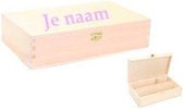 Houten tekendoos met je eigen naam in fuchsia roze