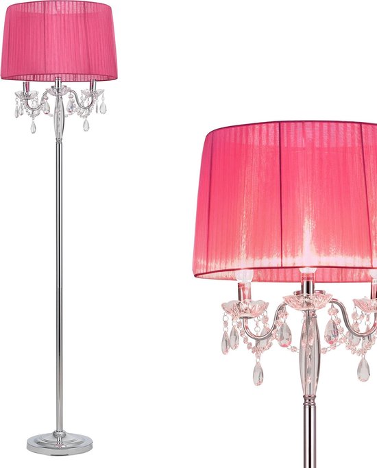 donderdag levenslang gouden Staande lamp Edele met kristallen 165 cm 3xE14 roze chroom | bol.com