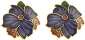 Behave® Dames Oorbel clips bloem paars blauw emaille