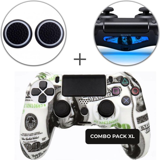Dollars Siliconen Beschermhoes + Thumb Grips + Lightbar Skin voor PS4 Dualshock PlayStation 4 Controller – Softcover Hoes / Case