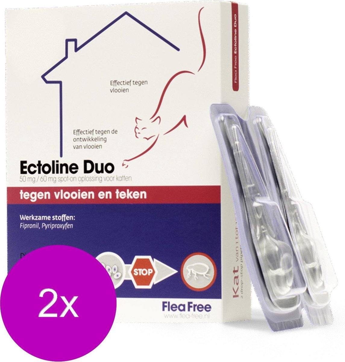 Flea Free Ectoline Duo Kat - Anti vlooien en tekenmiddel - 2 x 2 pip