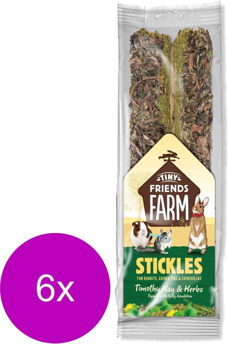 Tiny Friends Farm Stickle 100 g - Knaagdiersnack - 6 x Hooi&Kruiden