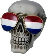 Schedel met een Nederlandse vlag zonnebril beeld (groot 13.5 cm)-decoratie schedel-souvenir