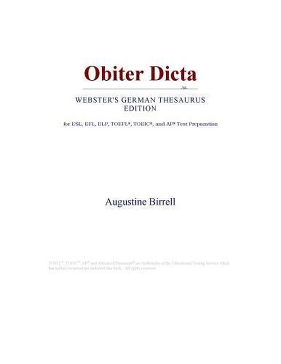 Obiter Dicta (ster's German Thesaurus Edition) (ebook), Icon Group