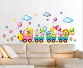 Muursticker Vrolijke Dieren In Trein - 42x24 - Voor Babykamer Jongens & Meisjes