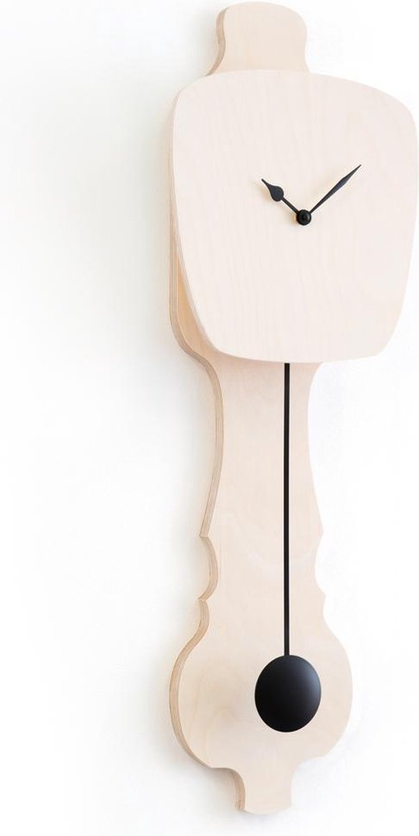 Kloq wandklok Bare wood large met zwarte wijzers