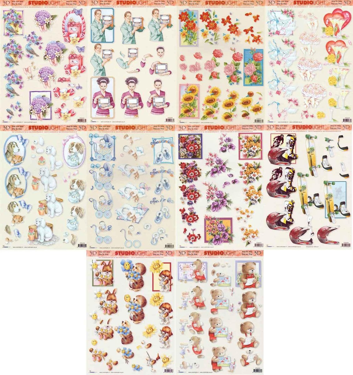 10x 3DA4 Knipvellen - Voor elk wat wils - Maak prachtige kaarten en scrapbook