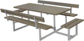 Picknicktafel vuren geimpregneerd - Basic - 4 banken 2 met rugleuning grijsbruin - 184 x 260 x 73 cm