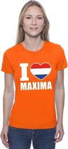 Oranje I love Maxima shirt dames - Oranje Koningsdag/ Holland supporter kleding S