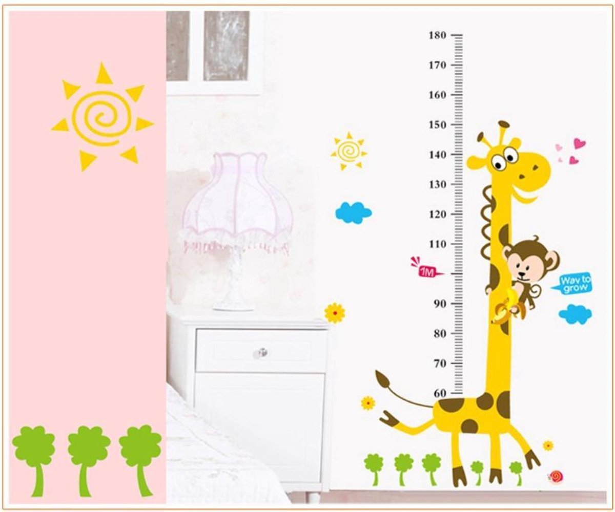 Muursticker Groeimeter Giraffe en Aapje