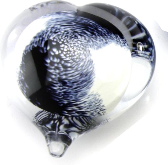 Glasobject Pebble hart zwart/wit mini urn glas