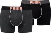 PUMA Rebel Placed Print Boxershort -2-pack - Zwart/Antraciet Grijs Melange - Maat M