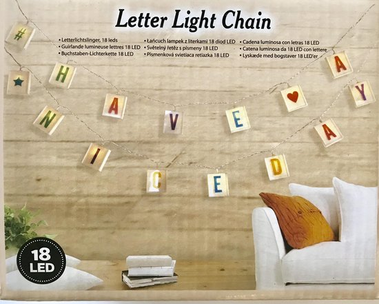 Letter Party Licht Slinger Kleur - 18 LED lightbox lampjes - inclusief 96 gekleurde letters, cijfers en symbolen - Letter Lichtsnoer