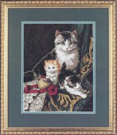 borduurpakket 3818 poes met kittens op fluwelen kleed (collectors item!)