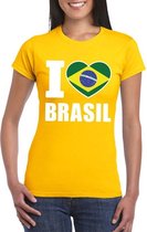 Geel I love Brazilie fan shirt dames L