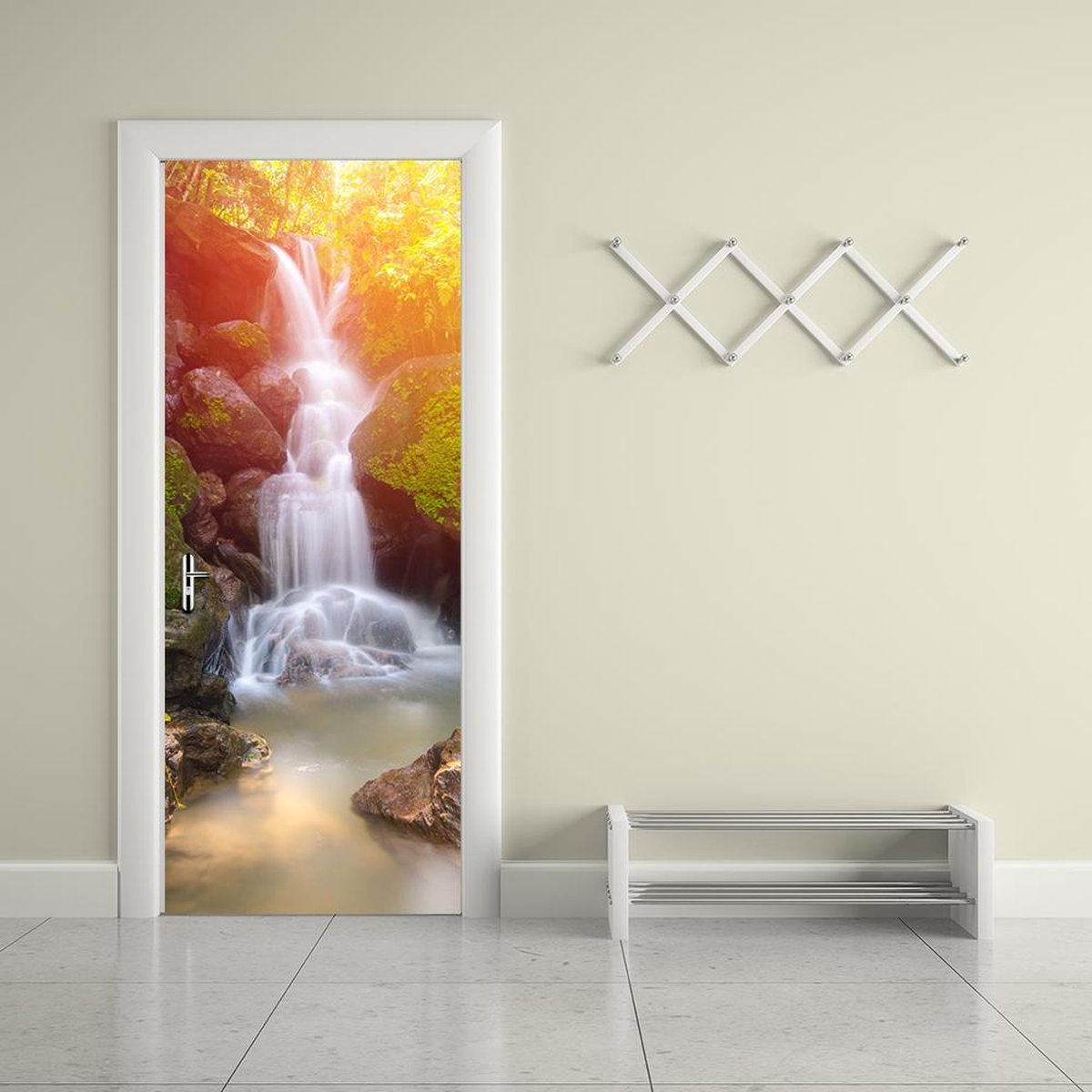 Walplus - Deur Decoratie Sticker - Waterval - Multicolor