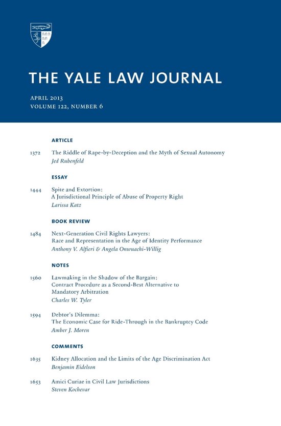 Yale Law Journal: Volume 122, Number 6 - April 2013 - cover