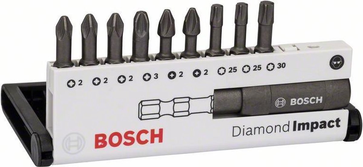 Bosch - 10-delige schroefbitset Diamond Impact (gemengd) Diamond Impact, 10-delige set, 25 mm, PH/PZ/T