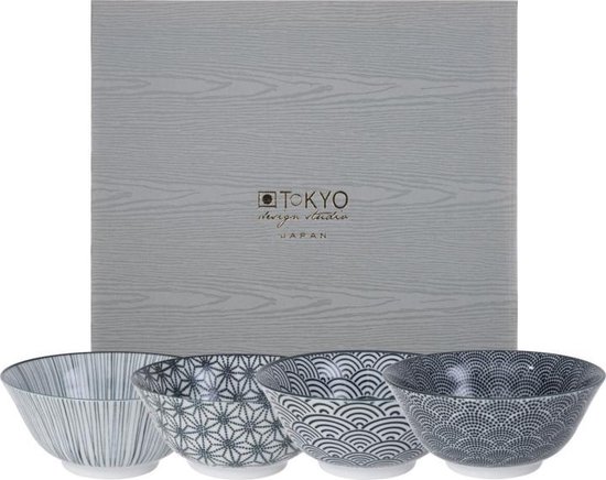 Tokyo Design Studio - Nippon Black Set van 4 Kommen - Ø 15,2 cm - in mooi Geschenkdoos - Tokyo Design Studio
