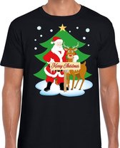 Foute Kerst t-shirt met de kerstman en rendier Rudolf zwart voor heren 2XL