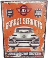 Metalen wandbord garage services - oranje zwart - creme - 25 x 33 cm