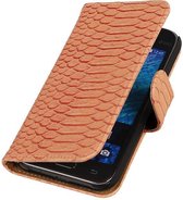 Slangen Hoesje Roze Samsung Galaxy J1 - Book Case Wallet Cover Hoes