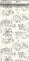 Origin Wallcoverings behangpapier jungle-motief ivoor wit en grijs - 347442 - 53 cm x 10,05 m