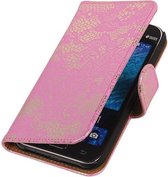 Lace Bloem Design Roze Samsung Galaxy J1 - Book Case Wallet Cover Hoesje
