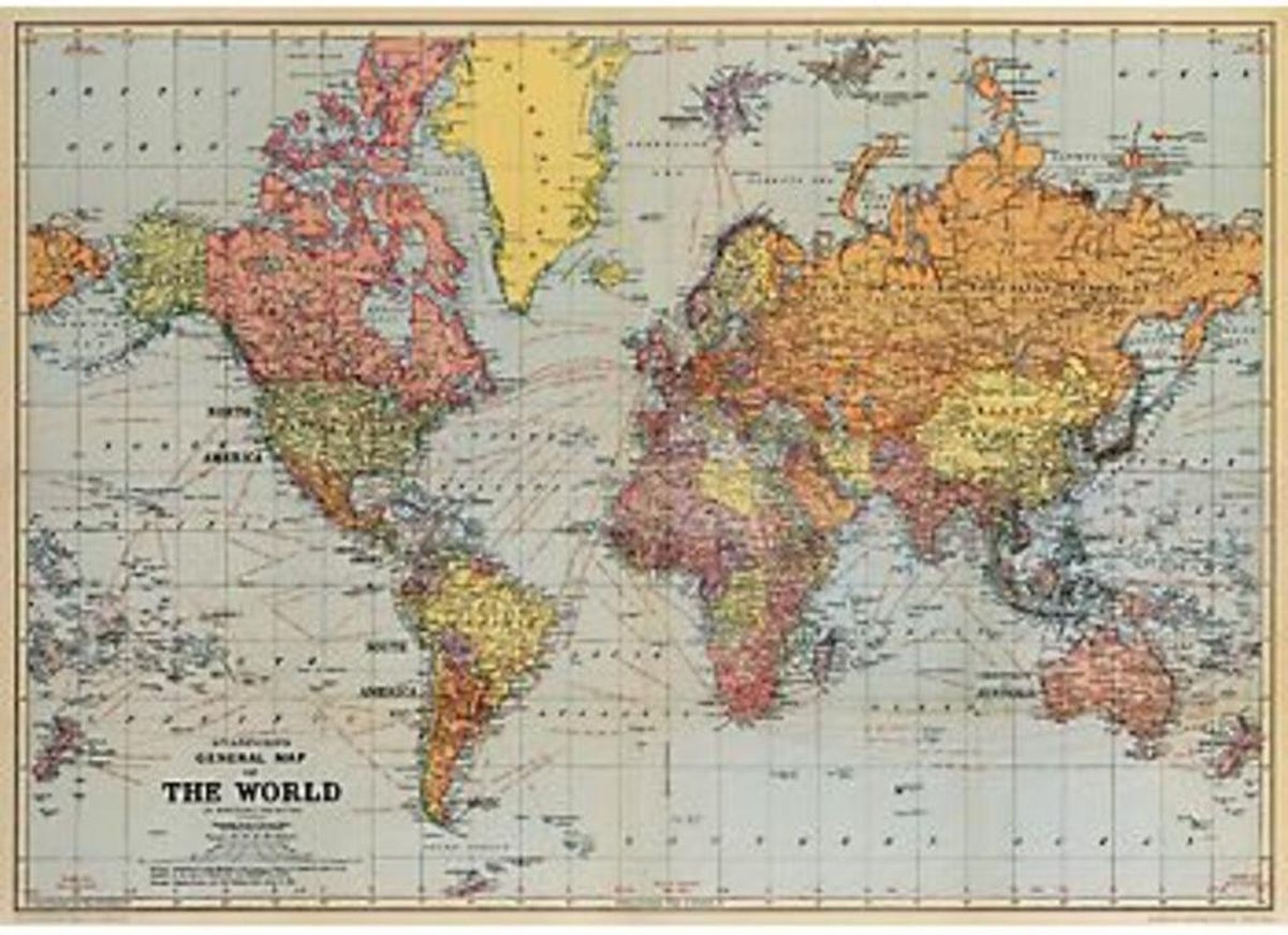 Cavallini & Co Vintage Poster Wereldkaart - Cavallini & Co Map World Multi Color