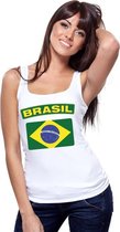 Brasilie singlet shirt/ tanktop met Braziliaanse vlag wit dames L