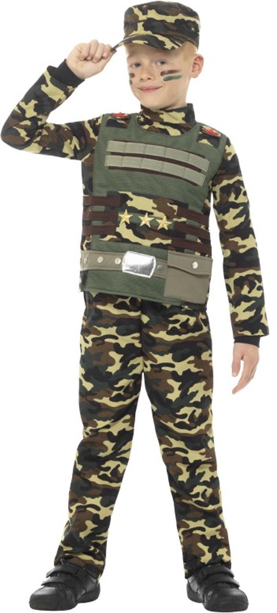 Smiffys - Camouflage Military Kinder Kostuum - Kids tm 6 jaar - Groen