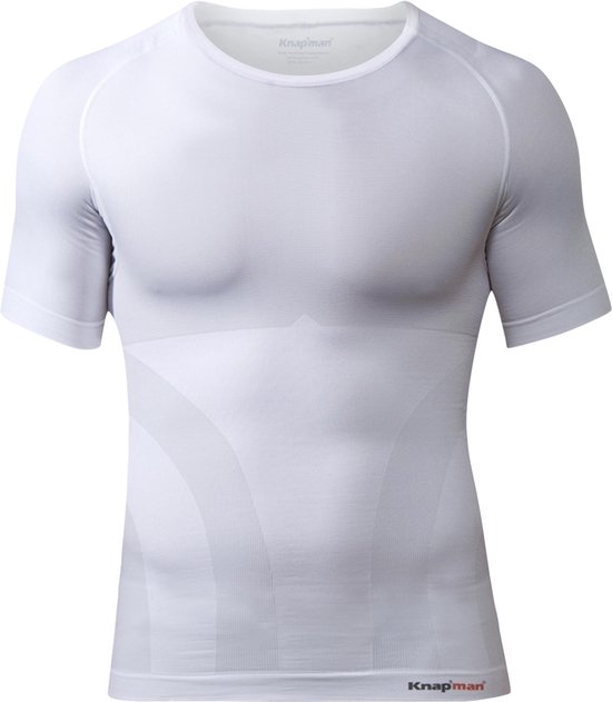 Knapman Compressieshirt Rondhals 2.0 Wit | Figuur- en Houding Corrigerend shirt voor Mannen | Maat S