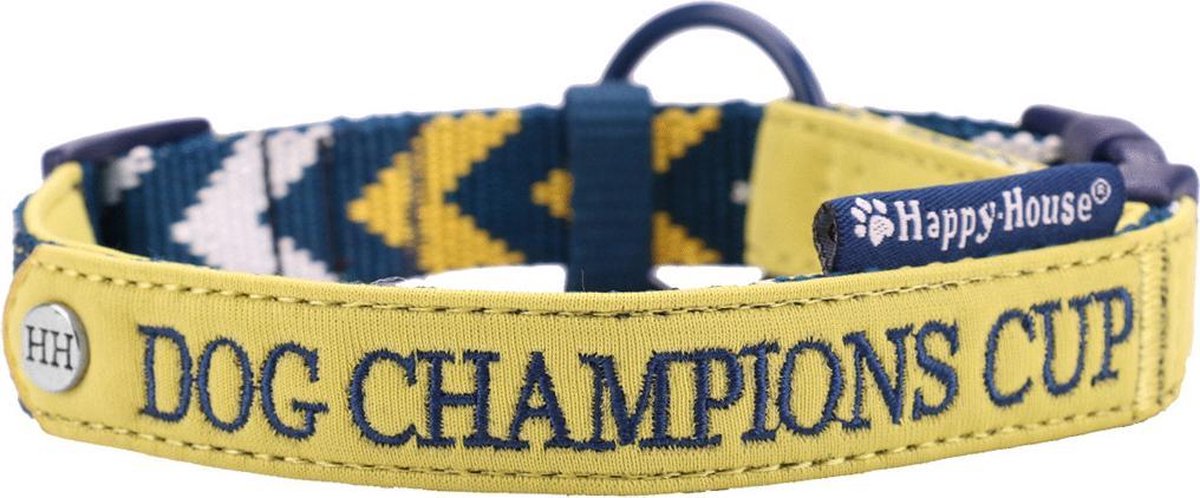 Happy-House Sportive Halsband / Hondenhalsband - Geel-Blauw - M - Breedte: 2 cm - Nekomtrek: 40 - 45 cm (GELIEVE ALVORENS BESTELLEN OPMETEN)